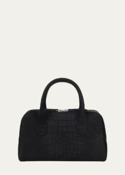 WE-AR4The Ivy 22 Croc-Embossed Nubuck Leather Top-Handle Bag