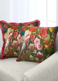 Yana MovchanFloral With Love Birds Silk Pillow