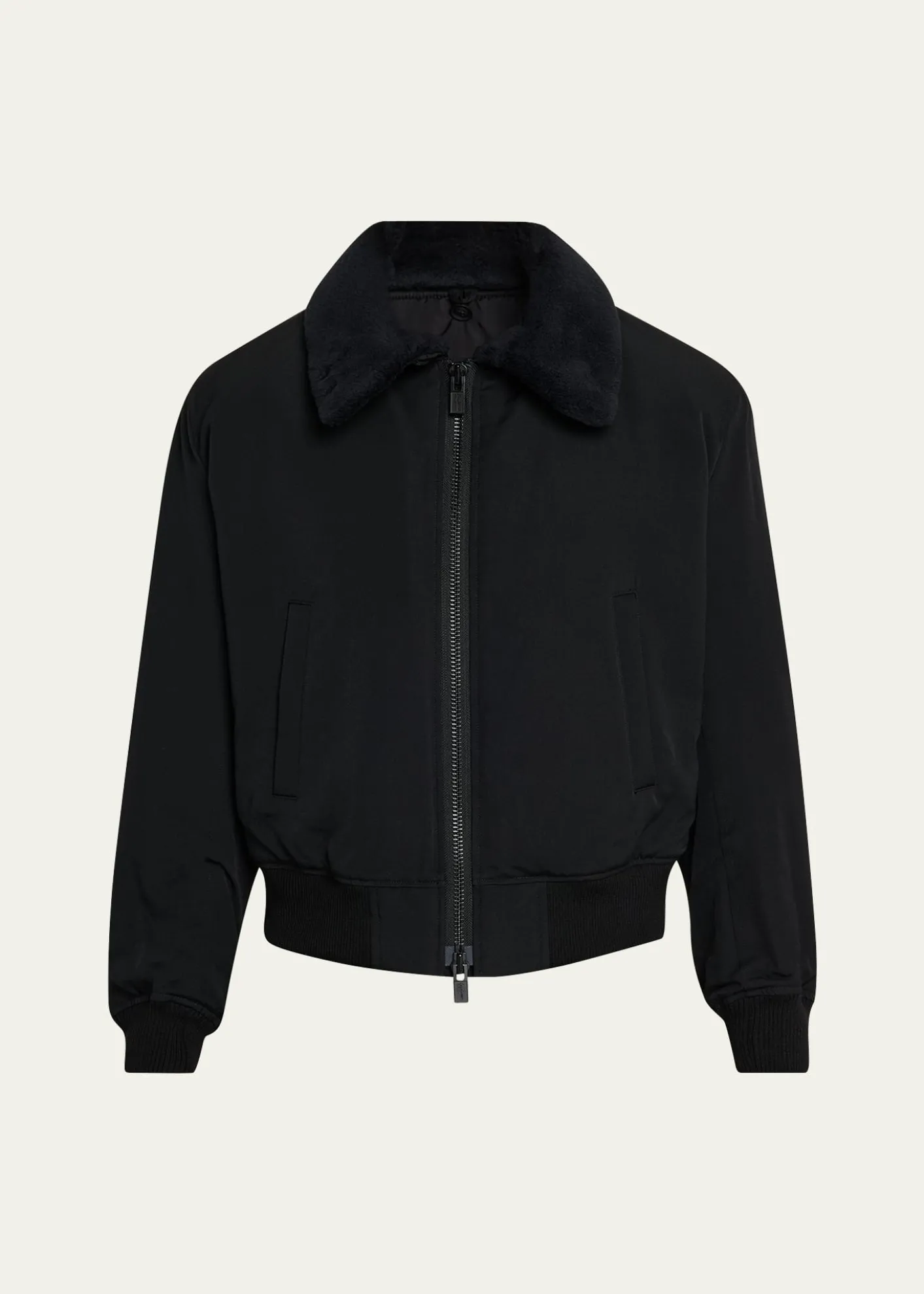 Yohji YamamotoMen's Wool Gabardine Flight Jacket with Removable Faux Fur Collar