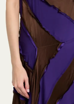 ZANKOVCowl-Neck Striped Silk Asymmetric Maxi Dress