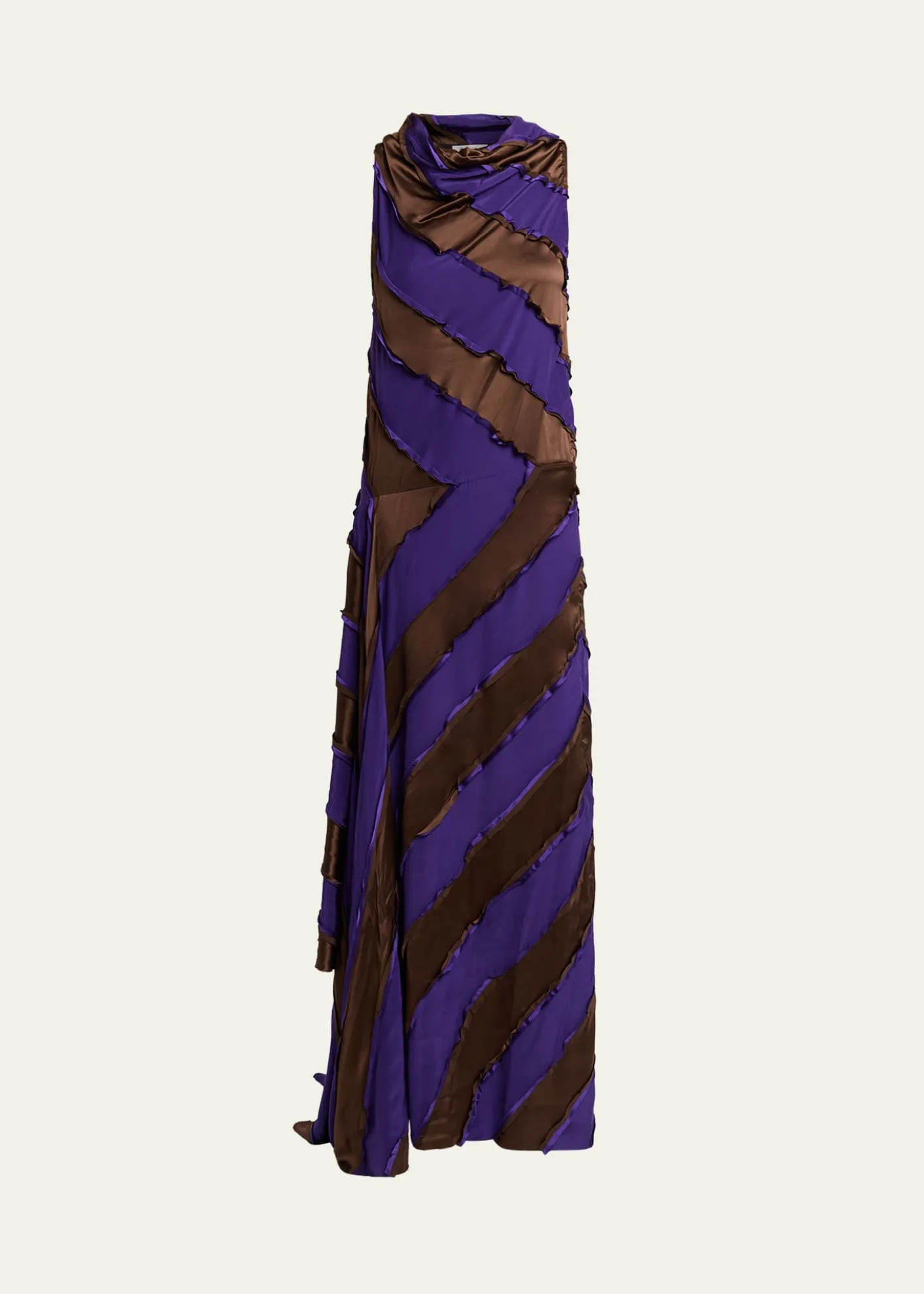 ZANKOVCowl-Neck Striped Silk Asymmetric Maxi Dress