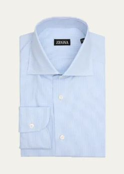ZEGNAMen's Cotton Micro-Check Spread Collar Dress Shirt