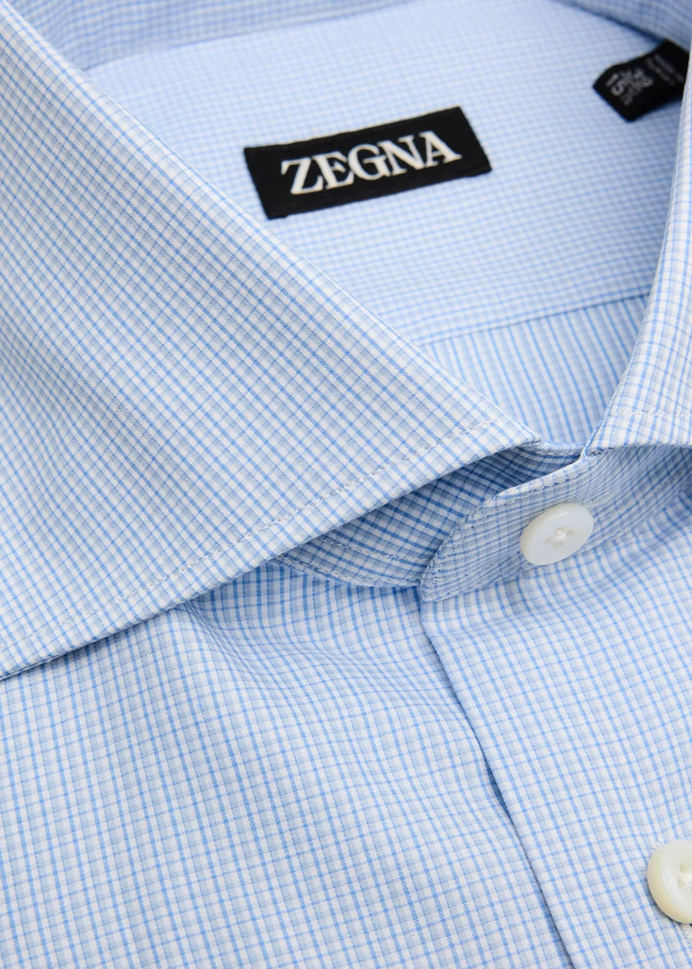 ZEGNAMen's Cotton Micro-Check Spread Collar Dress Shirt