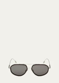 ZEGNAMen's Double-Bridge Titanium Aviator Sunglasses