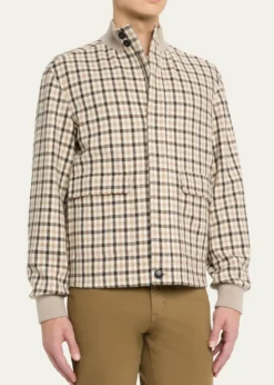 ZEGNAMen's Cashmere Check Hidden-Zip Chore Jacket