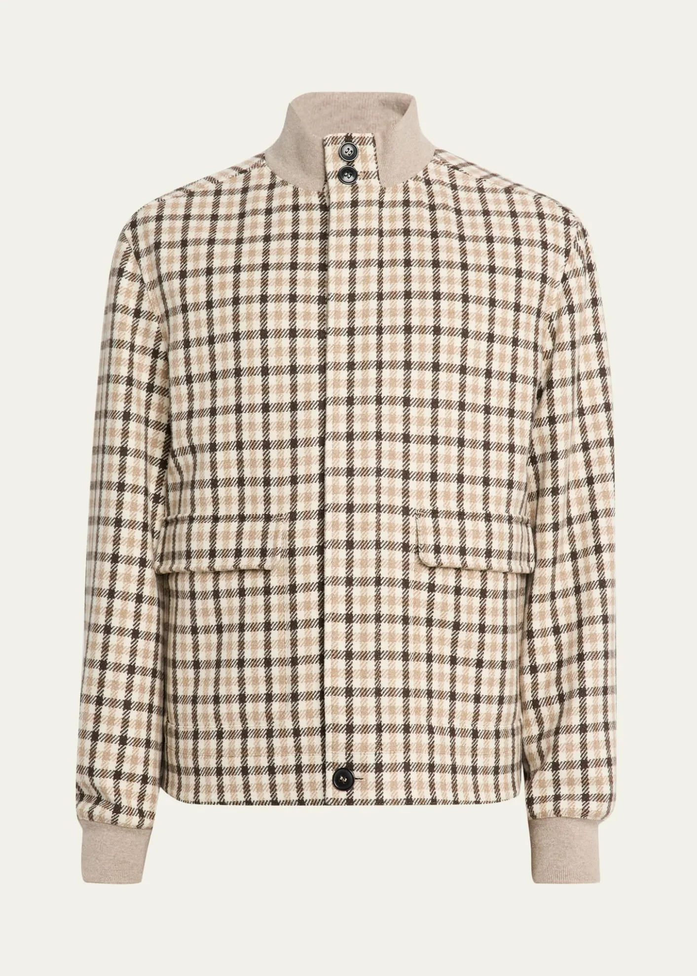 ZEGNAMen's Cashmere Check Hidden-Zip Chore Jacket