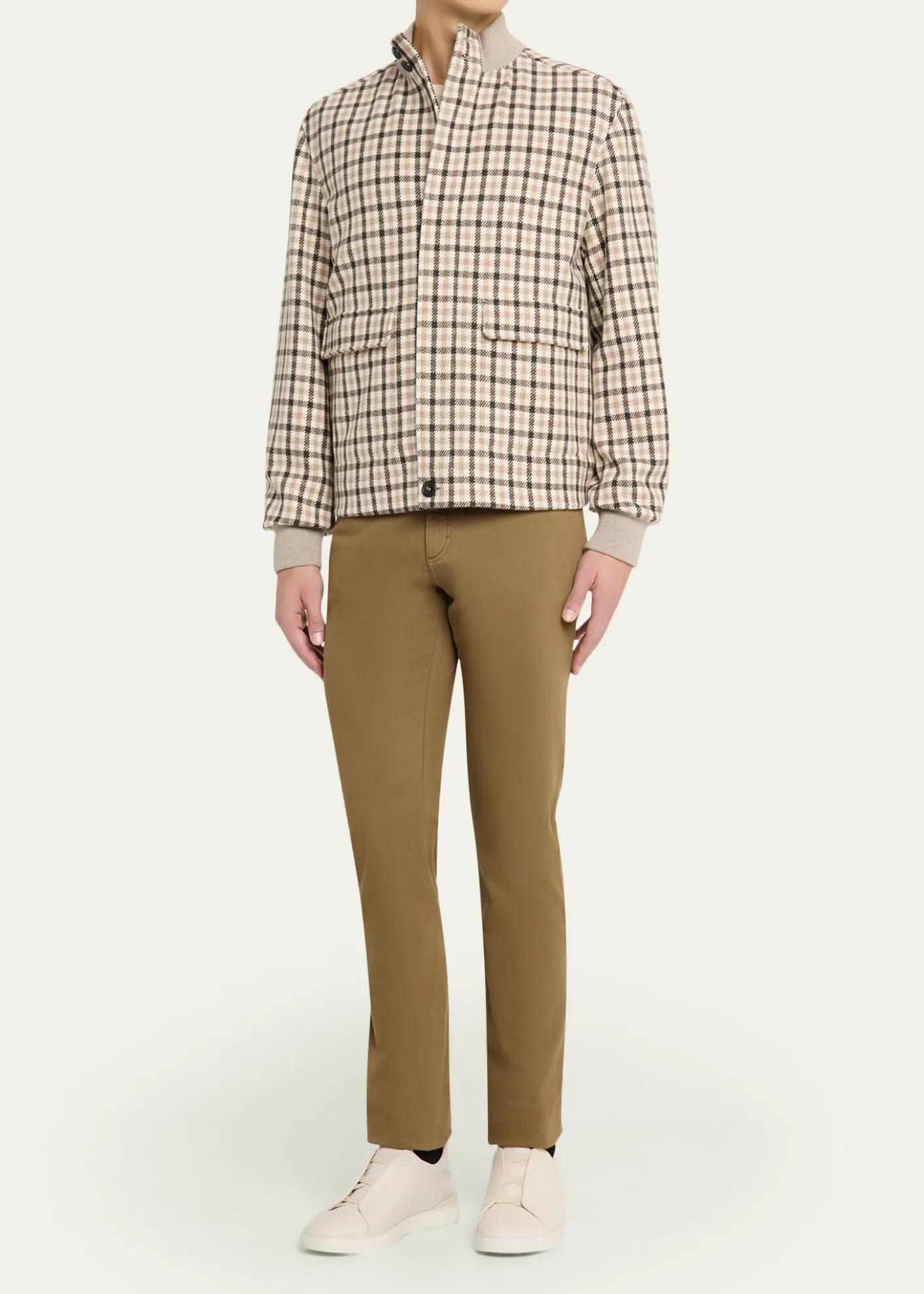ZEGNAMen's Cashmere Check Hidden-Zip Chore Jacket