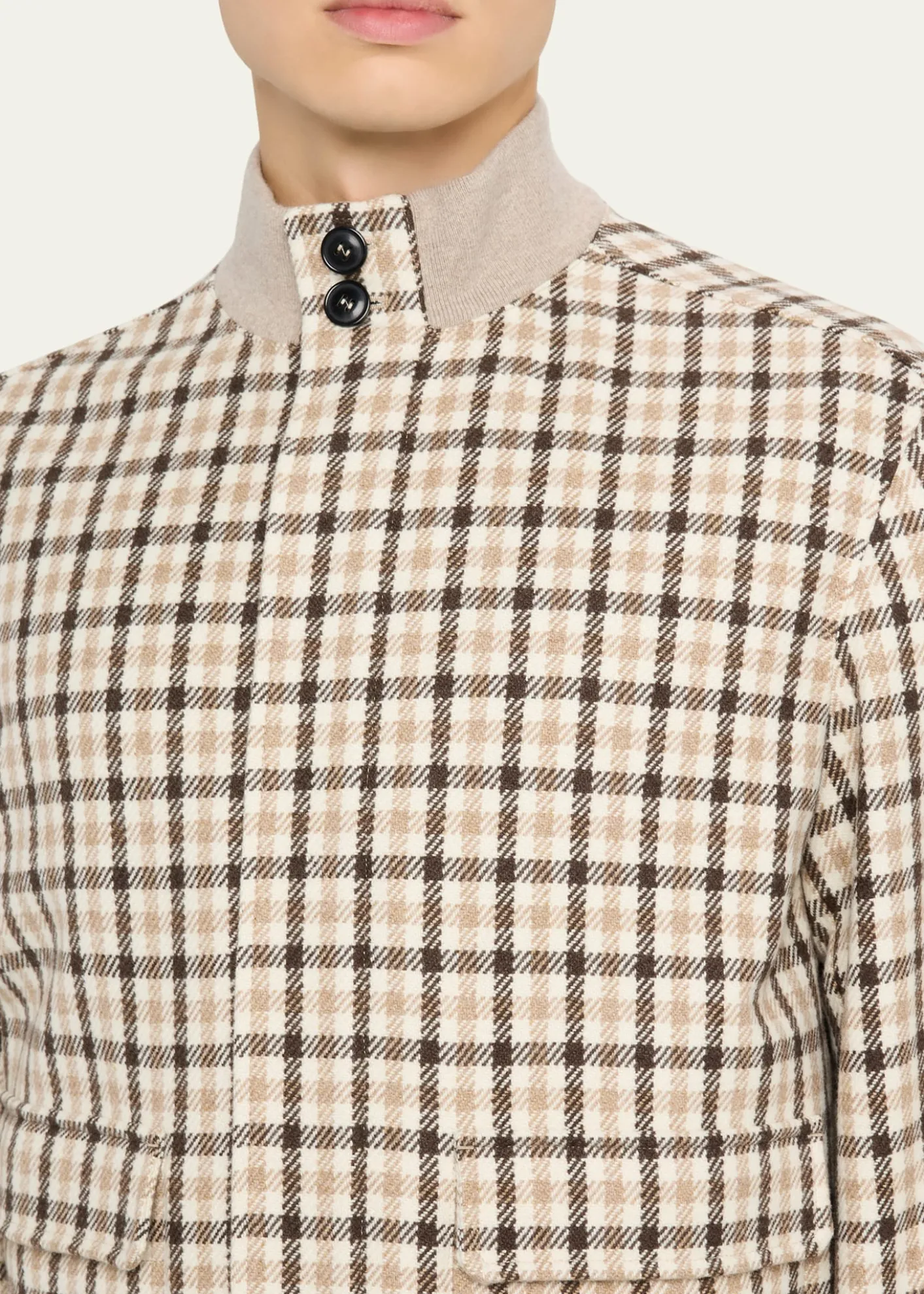 ZEGNAMen's Cashmere Check Hidden-Zip Chore Jacket