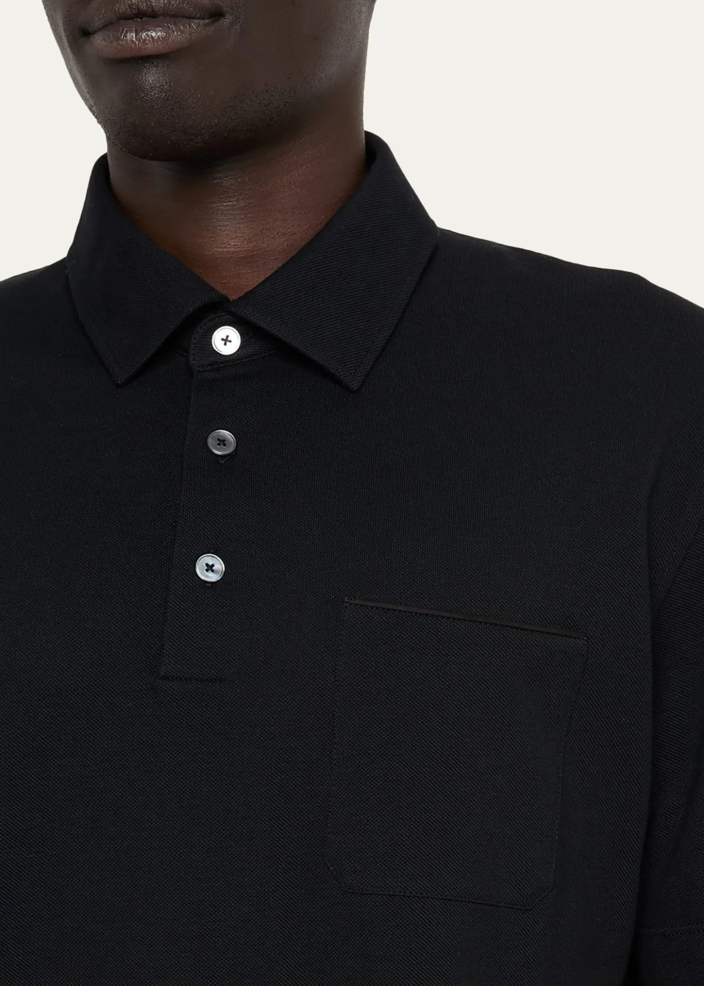 ZEGNAMen's Cotton Polo Shirt with Leather-Trim Pocket