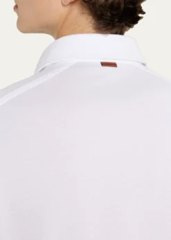 ZEGNAMen's Cotton Polo Shirt with Leather-Trim Pocket
