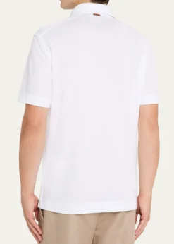 ZEGNAMen's Cotton Polo Shirt with Leather-Trim Pocket