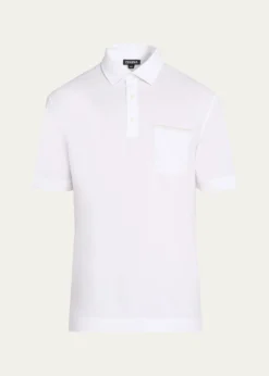 ZEGNAMen's Cotton Polo Shirt with Leather-Trim Pocket