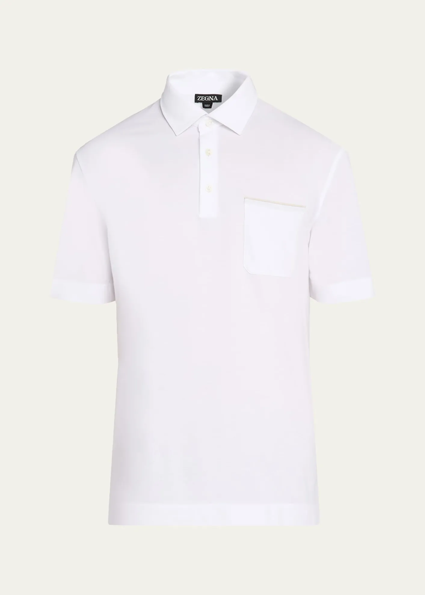ZEGNAMen's Cotton Polo Shirt with Leather-Trim Pocket