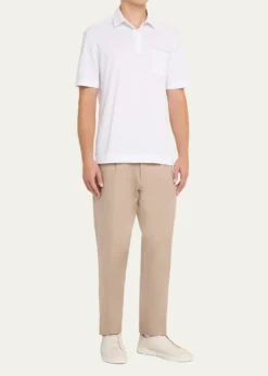ZEGNAMen's Cotton Polo Shirt with Leather-Trim Pocket