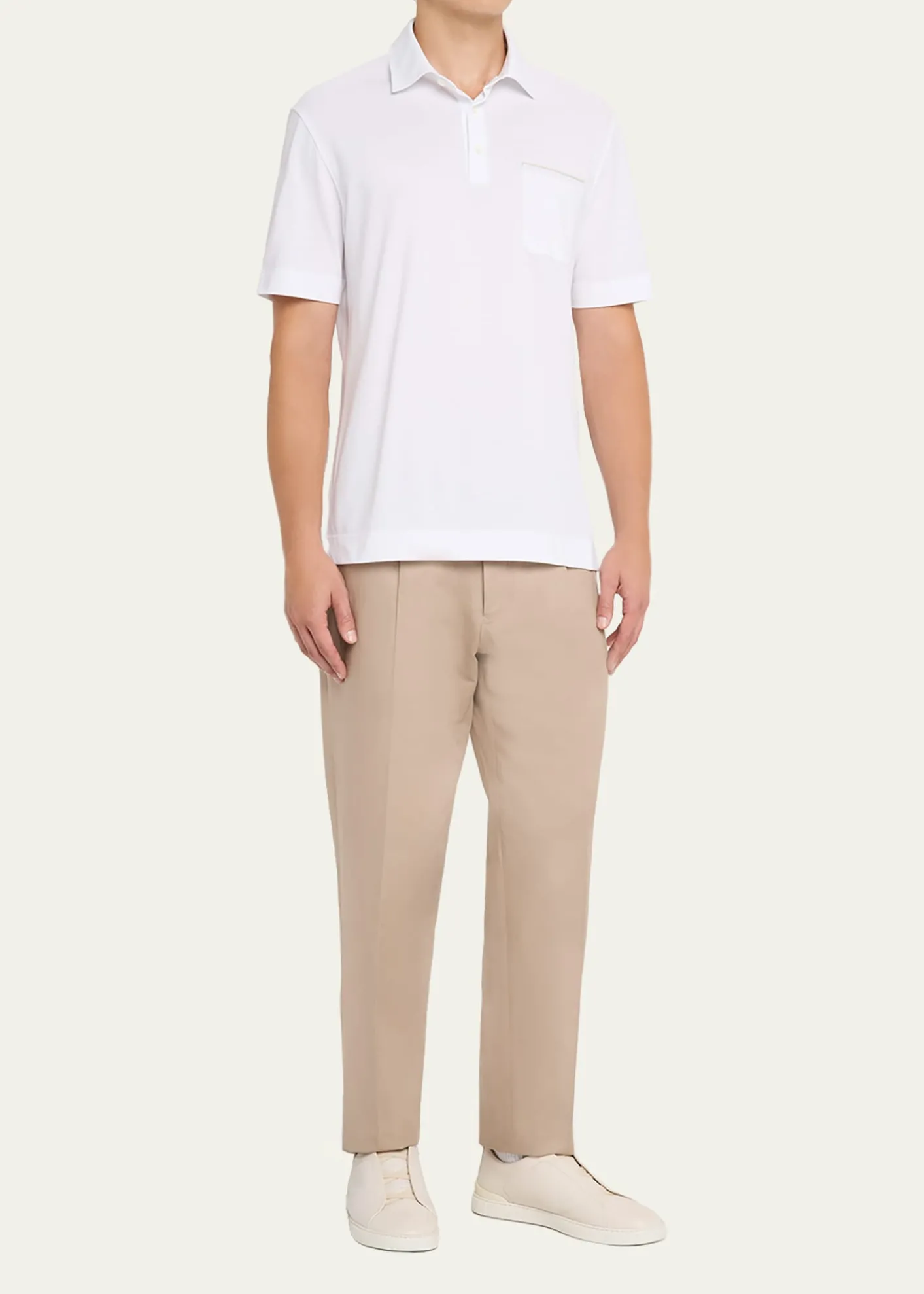 ZEGNAMen's Cotton Polo Shirt with Leather-Trim Pocket