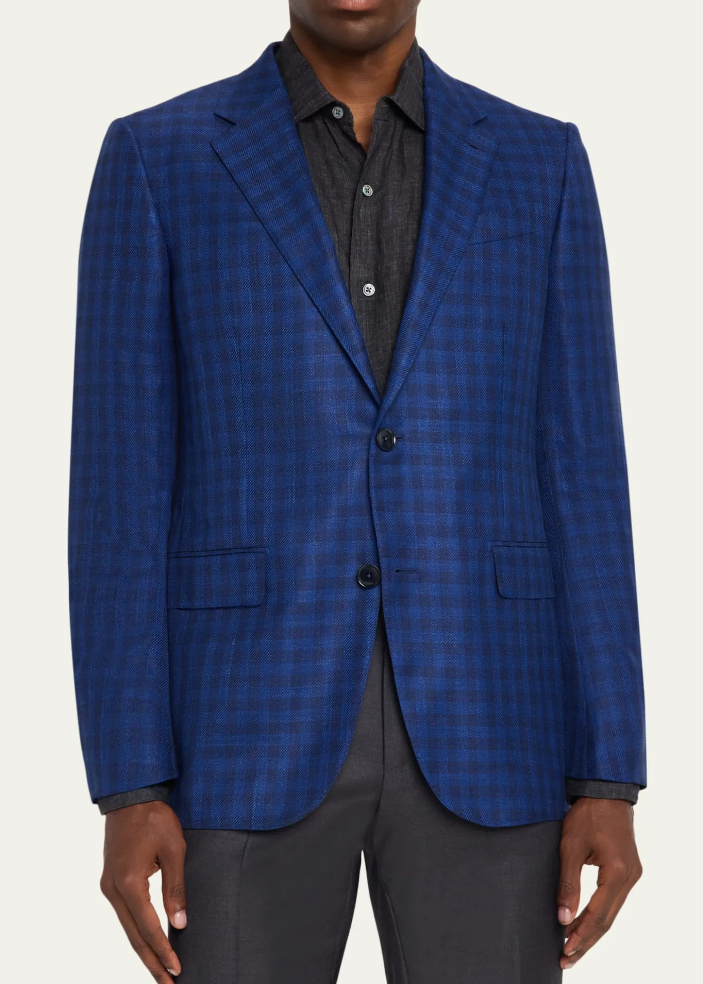 ZEGNAMen's Gingham Check Single-Breasted Sport Coat