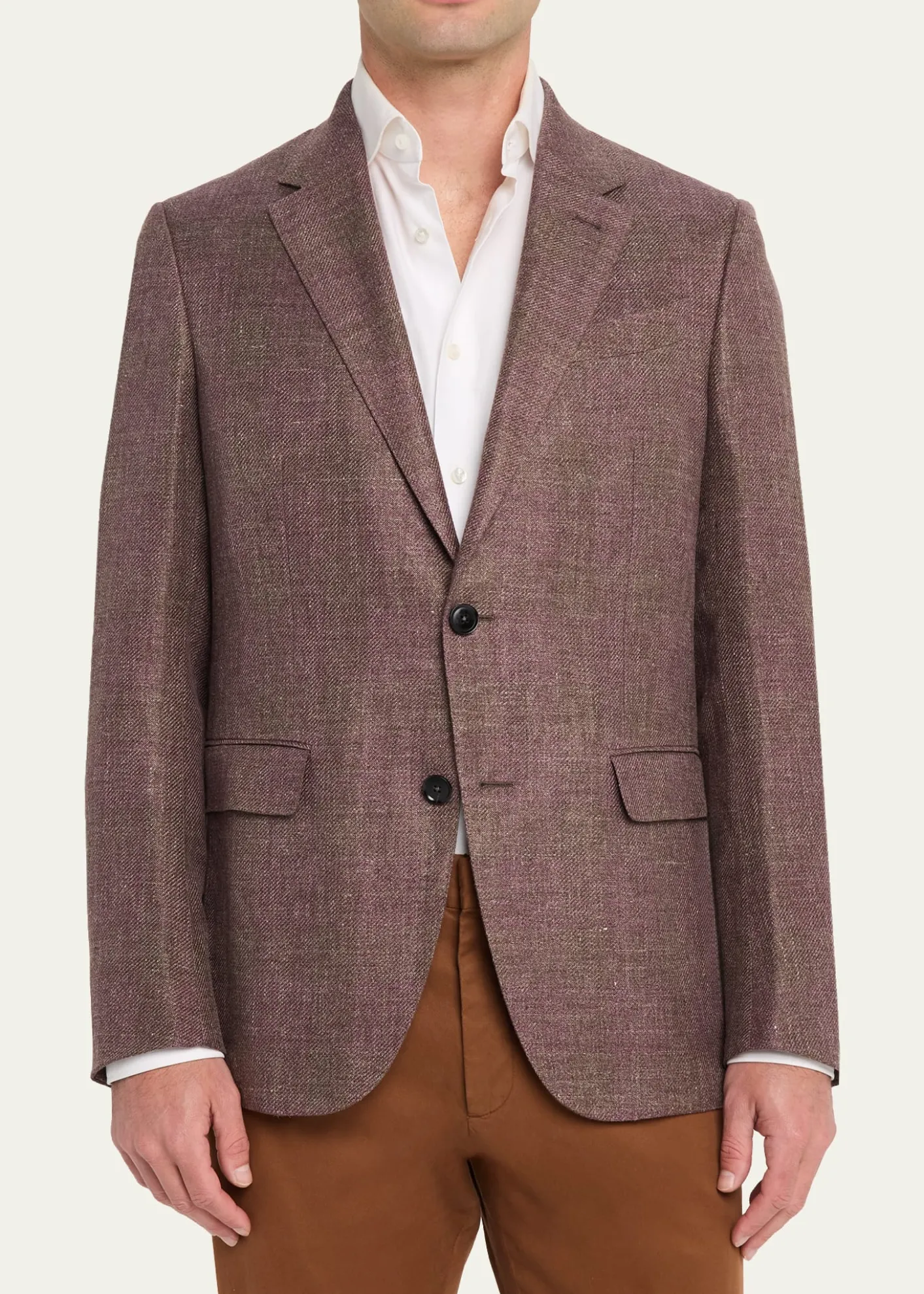 ZEGNAMen's Linen-Blend Grid Check Single-Breasted Sport Coat