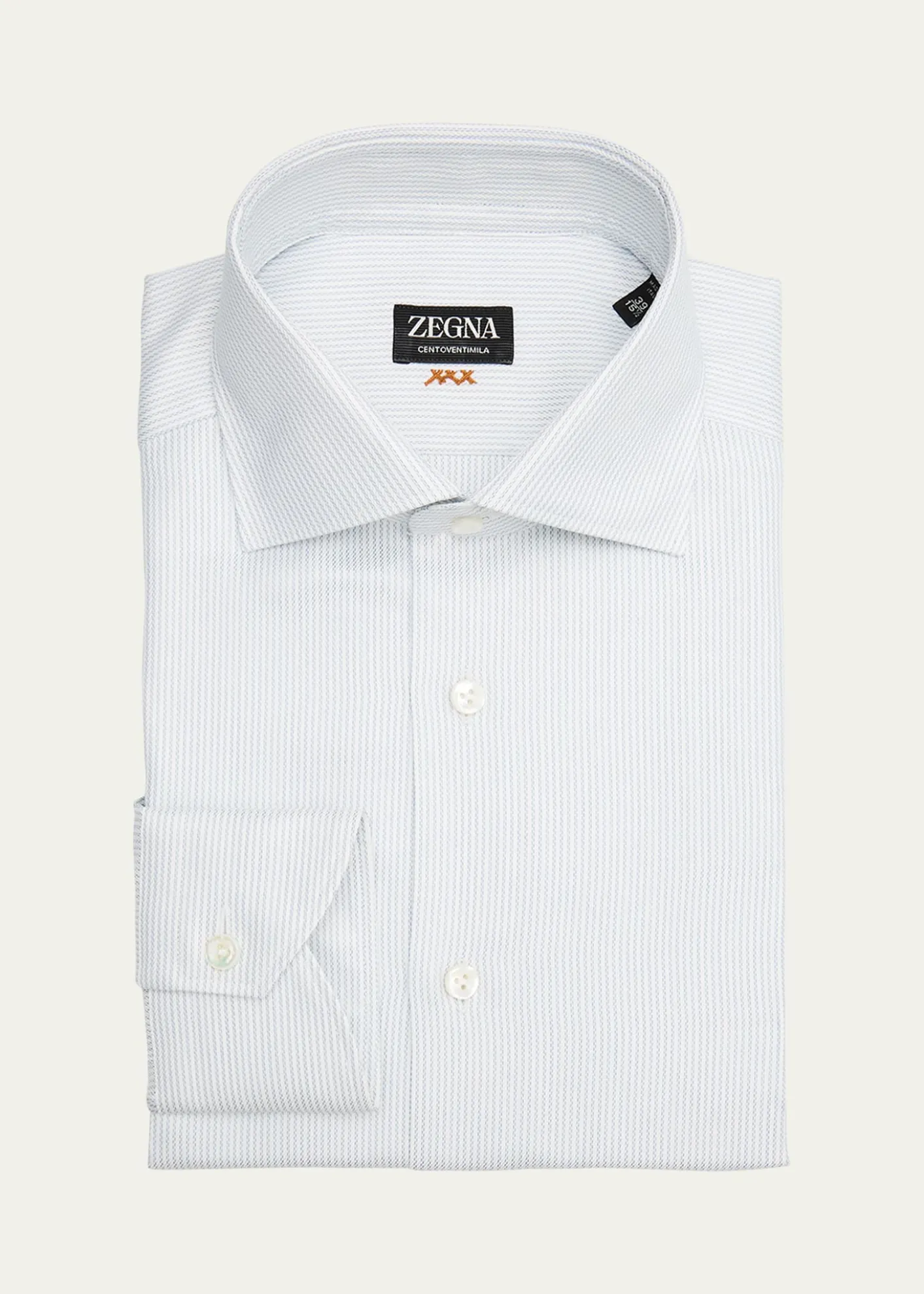 ZEGNAMen's Narrow Stripe Centoventimila Cotton Dress Shirt