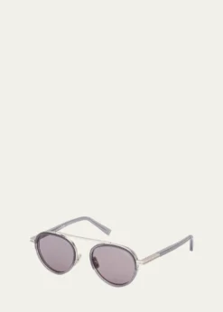 ZEGNAMen's ORIZZONTE II Metal-Acetate Round Sunglasses