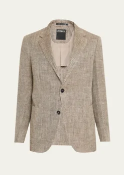 ZEGNAMen's Silk and Linen Herringbone Single-Breasted Sport Coat