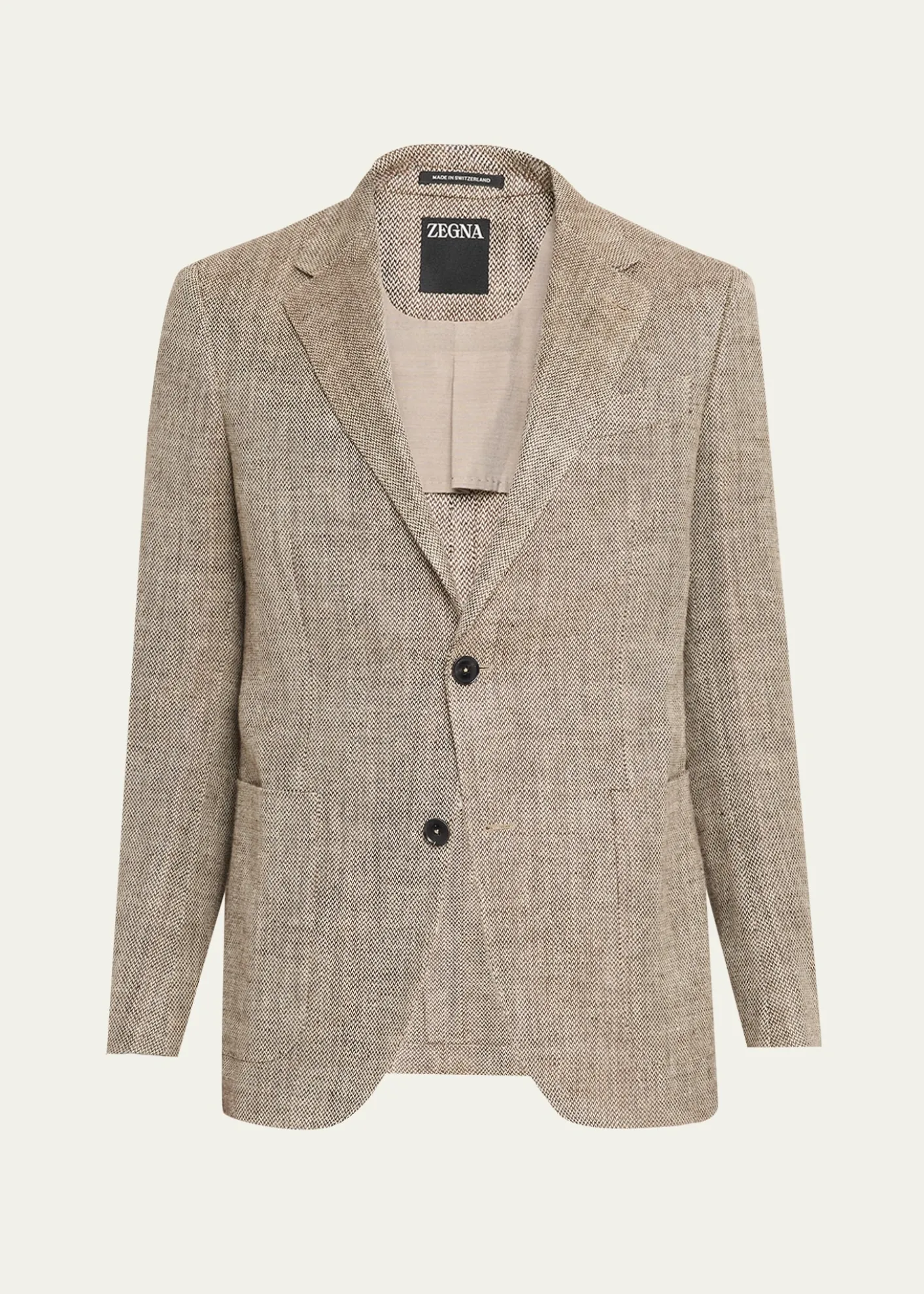 ZEGNAMen's Silk and Linen Herringbone Single-Breasted Sport Coat
