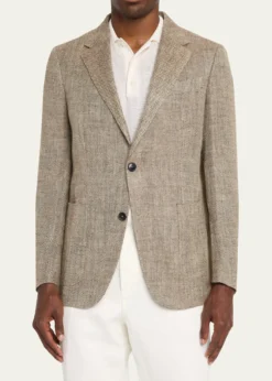 ZEGNAMen's Silk and Linen Herringbone Single-Breasted Sport Coat