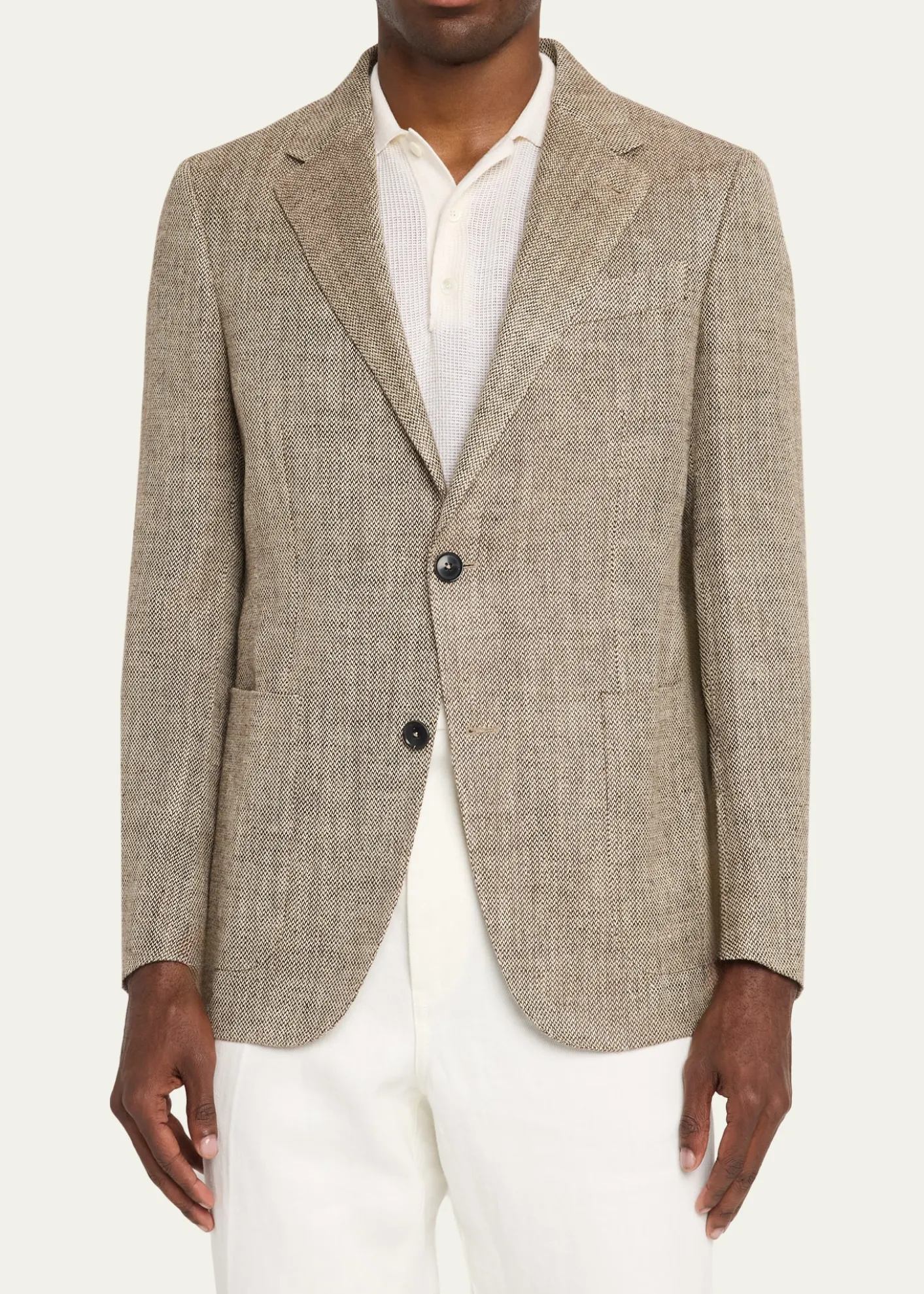 ZEGNAMen's Silk and Linen Herringbone Single-Breasted Sport Coat