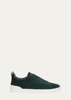 ZEGNAMen's Suede Triple Stitch Slip-On Sneakers