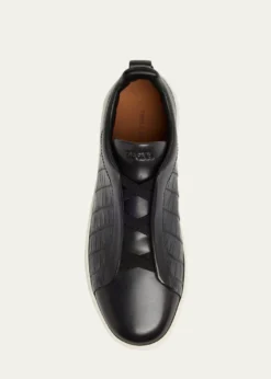ZEGNAMen's Triple Stitch Alligator Leather Slip-On Sneakers