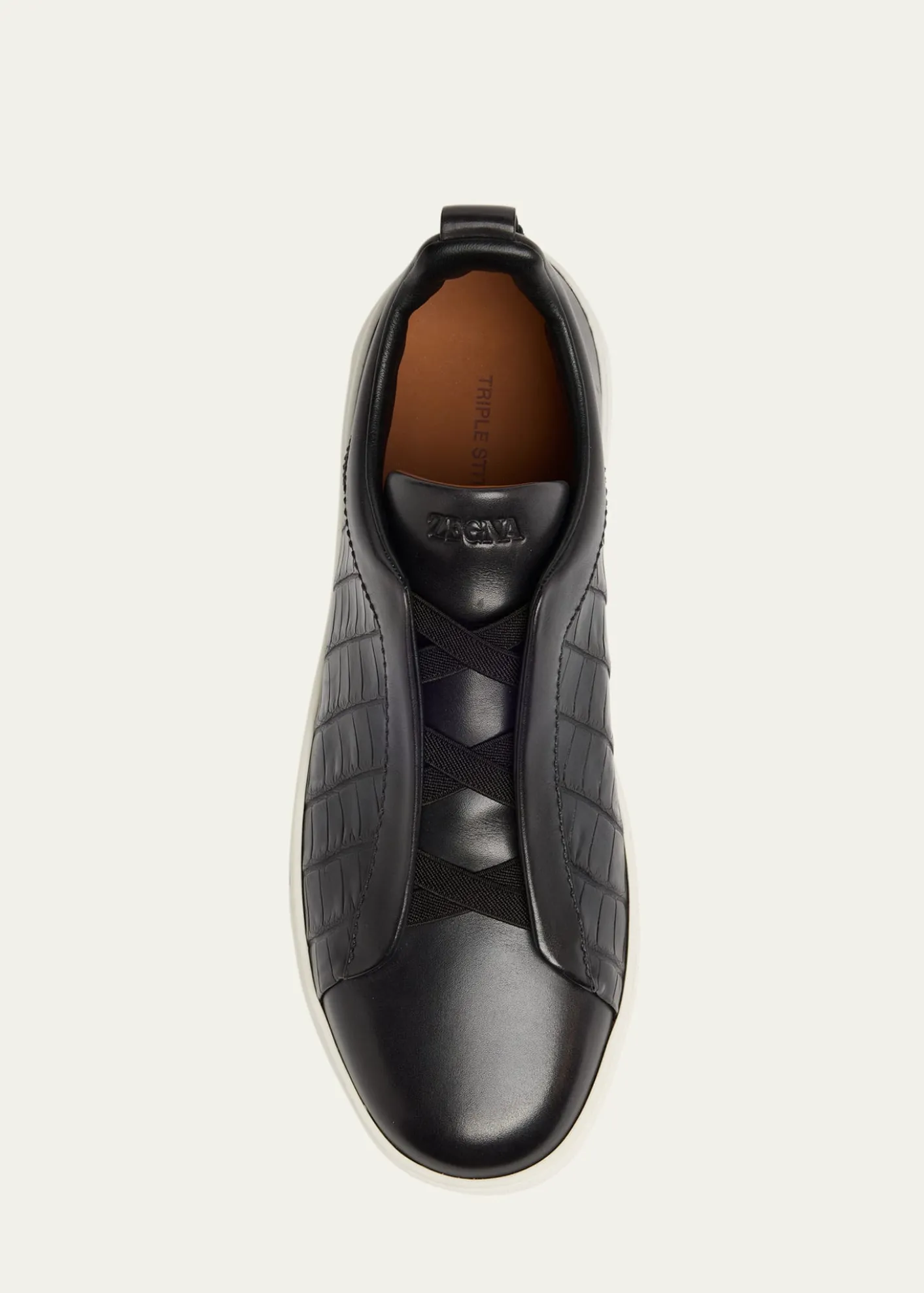 ZEGNAMen's Triple Stitch Alligator Leather Slip-On Sneakers
