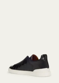 ZEGNAMen's Triple Stitch Alligator Leather Slip-On Sneakers