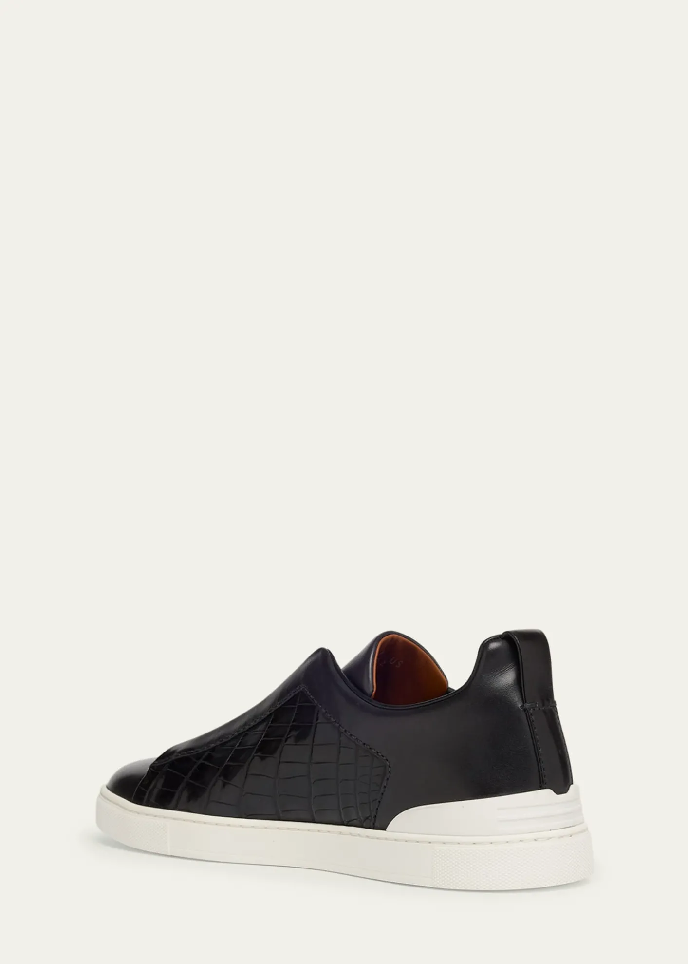 ZEGNAMen's Triple Stitch Alligator Leather Slip-On Sneakers