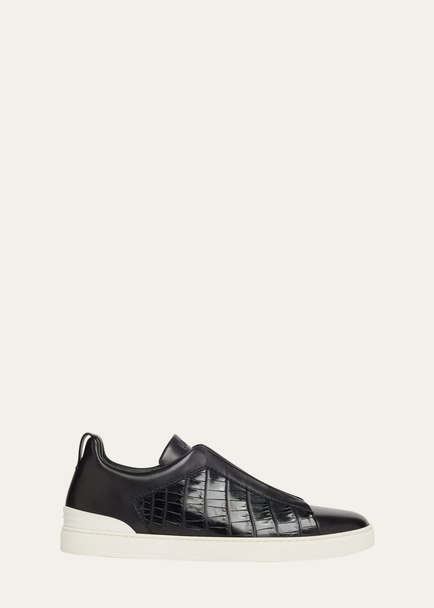 ZEGNAMen's Triple Stitch Alligator Leather Slip-On Sneakers