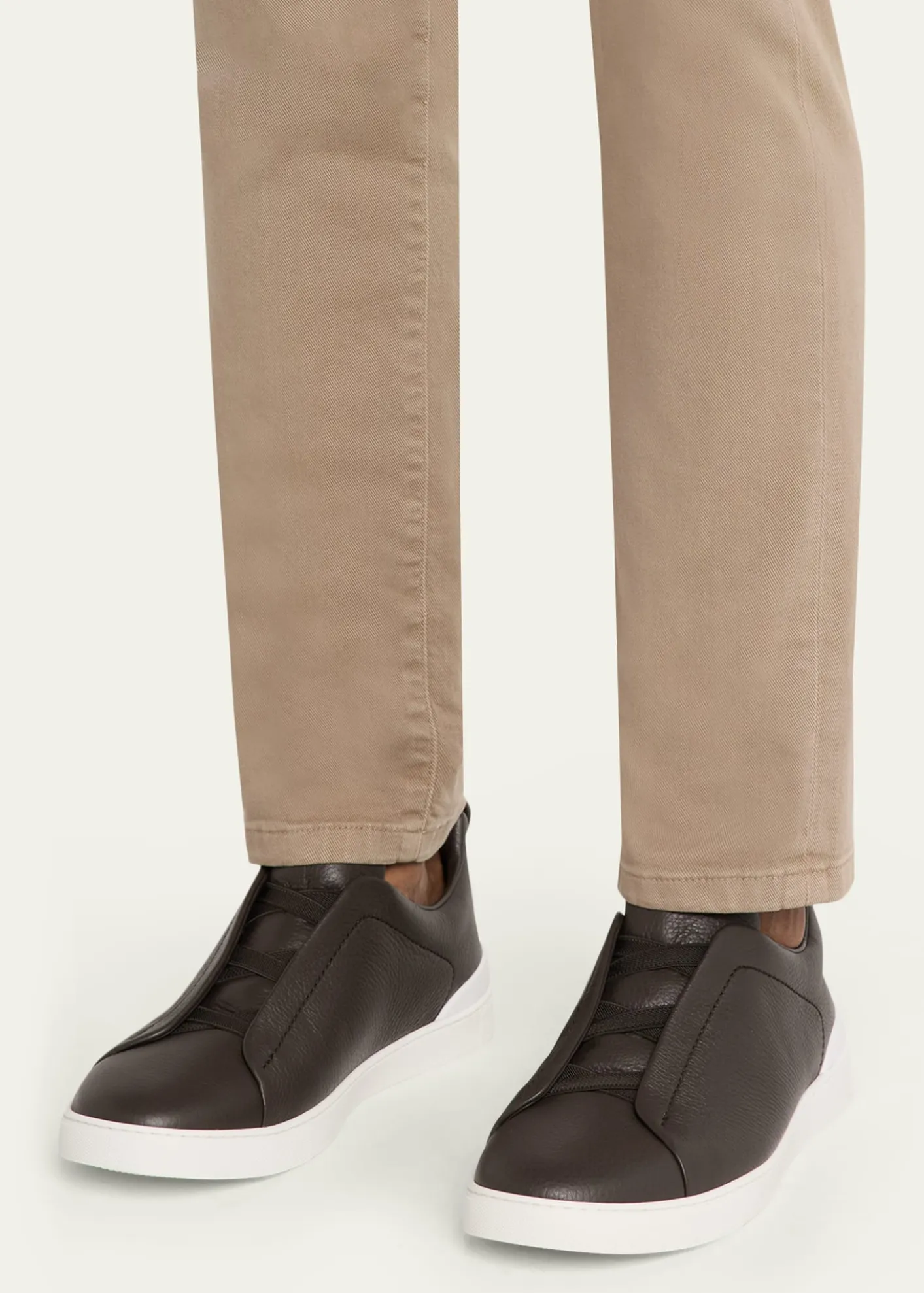 ZEGNAMen's Triple Stitch Deerskin Leather Sneakers