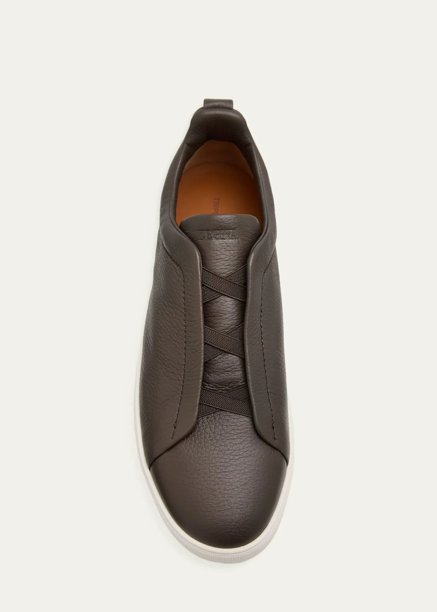 ZEGNAMen's Triple Stitch Deerskin Leather Sneakers