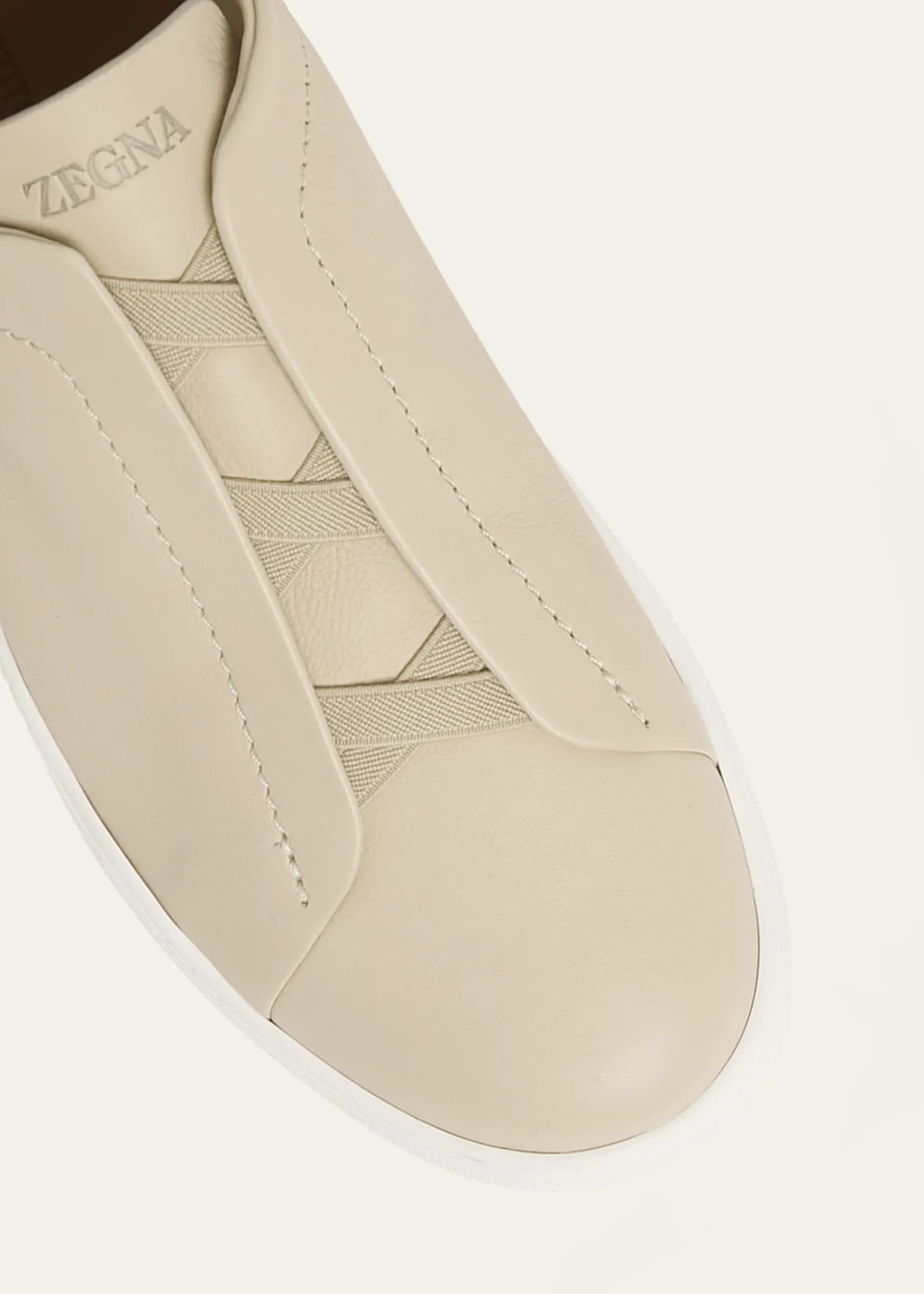 ZEGNAMen's Triple Stitch Deerskin Leather Slip-On Sneakers
