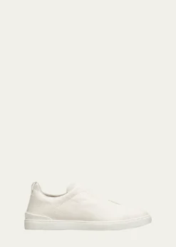 ZEGNAMen's Triple Stitch Deerskin Leather Sneakers