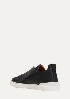 ZEGNAMen's Triple Stitch Leather and Suede Sneakers