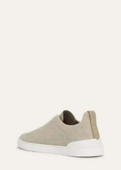 ZEGNAMen's Triple Stitch Linen Slip-On Sneakers