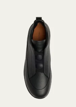 ZEGNAMen's Triple Stitch™ Monte Grained Leather Slip-On Sneakers