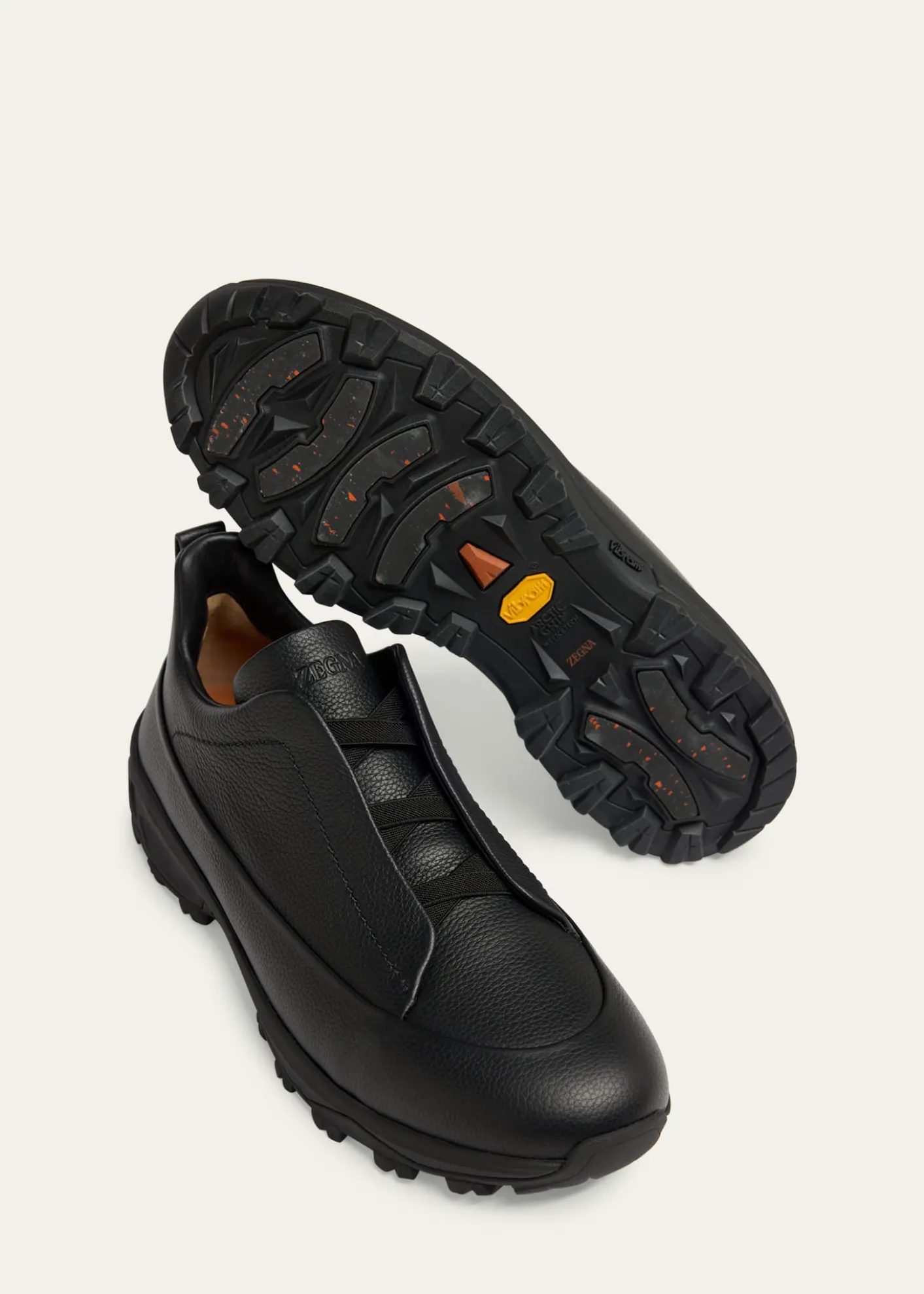 ZEGNAMen's Triple Stitch™ Monte Grained Leather Slip-On Sneakers