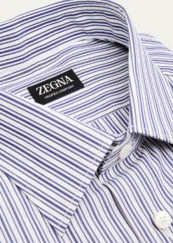 ZEGNAMen's Trofeo Comfort Cotton Stripe Point Collar Dress Shirt