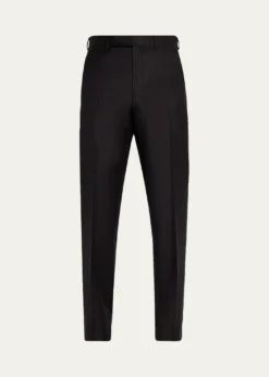 ZEGNAMen's Trofeo Wool Slim Flat-Front Trousers