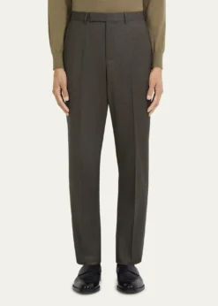 ZEGNAMen's Wool Flannel Flat-Front Trousers