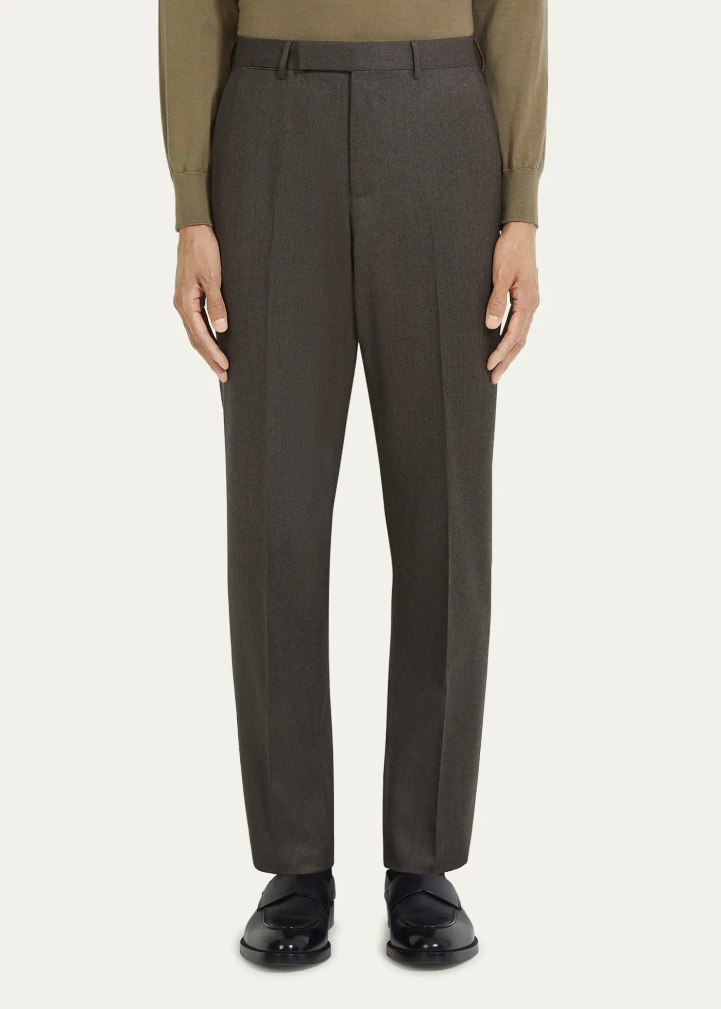 ZEGNAMen's Wool Flannel Flat-Front Trousers