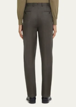 ZEGNAMen's Wool Flannel Flat-Front Trousers