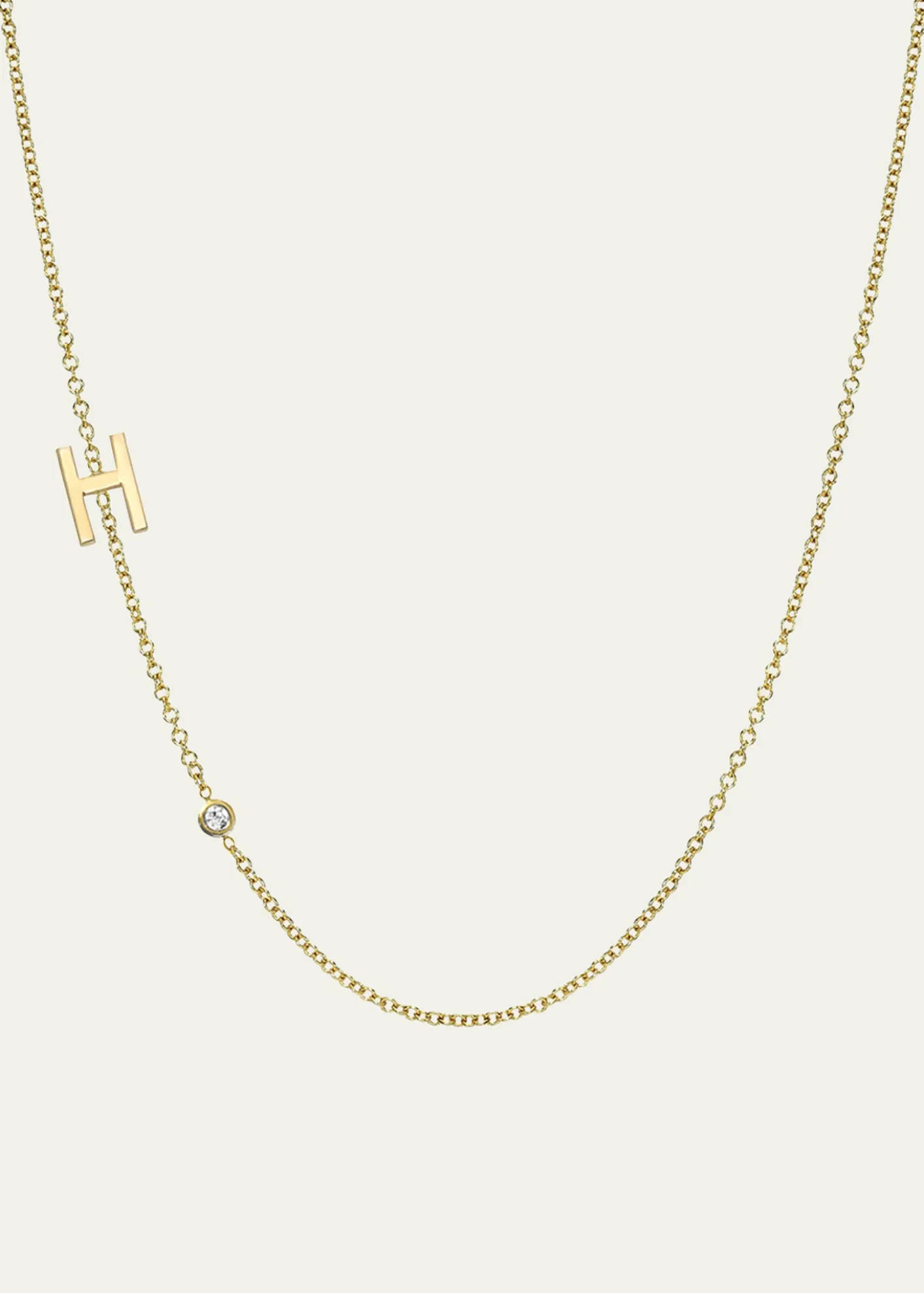 Zoe Lev Jewelry14k Gold Asymmetrical Initial and Bezel Diamond Necklace