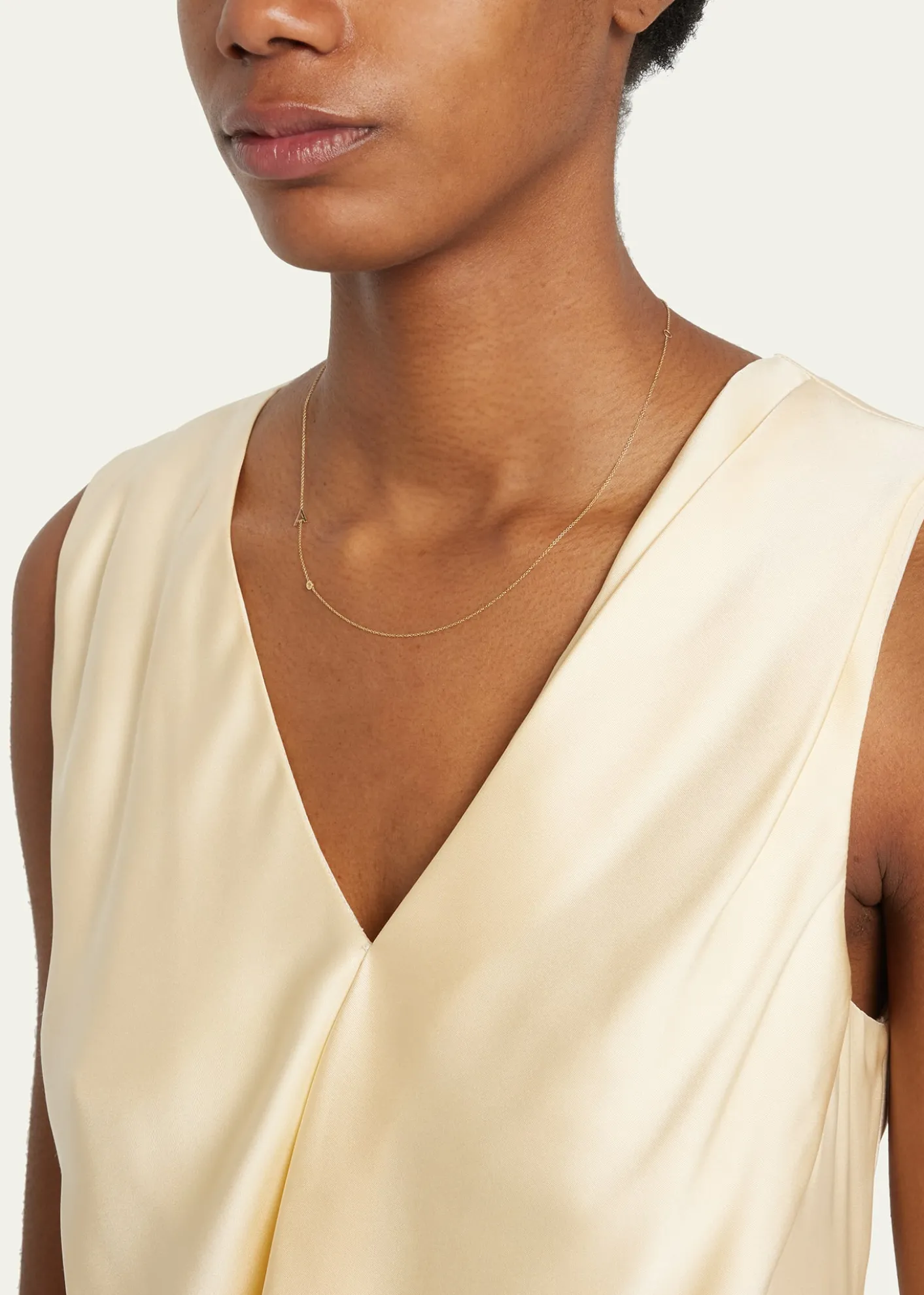 Zoe Lev Jewelry14K Gold Asymmetrical Initial and Bezel Diamond Necklace, 16-18"L