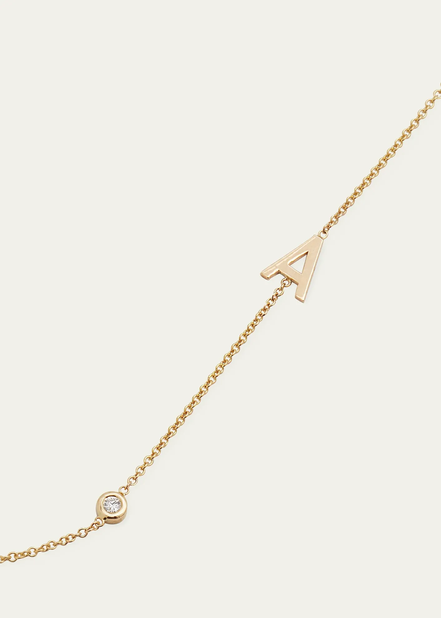 Zoe Lev Jewelry14K Gold Asymmetrical Initial and Bezel Diamond Necklace, 16-18"L