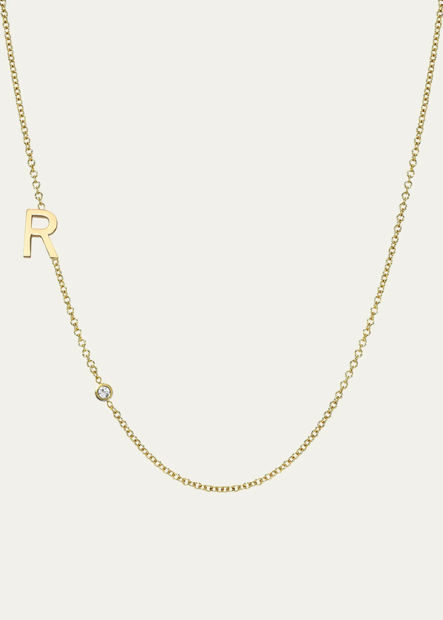 Zoe Lev Jewelry14k Gold Asymmetrical Initial and Bezel Diamond Necklace